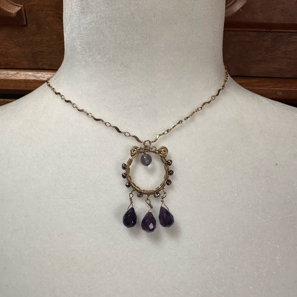 Cookie Lee Gold Tone Necklace with Purple Bead Drops